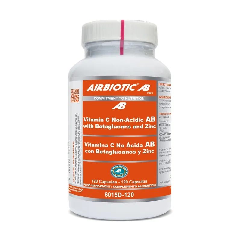 Holiday Sale Non-acidic vitamin c with beta-glucans and zinc 120 capsules Airbiotic
