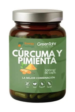 Latest Organic turmeric pepper 500mg 90 capsules of 500mg Energy Feelings