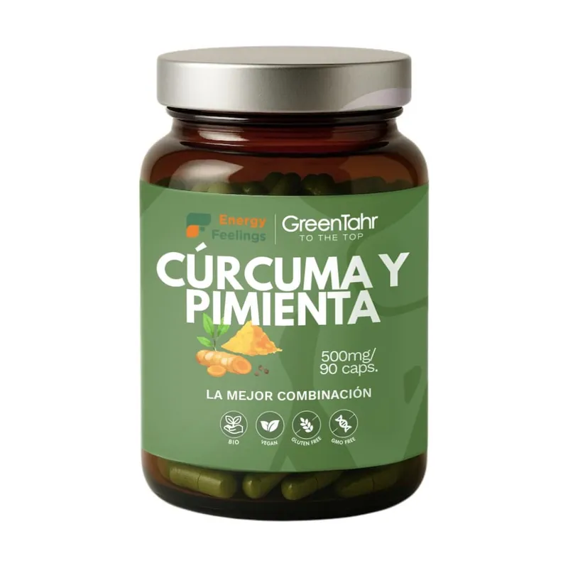 Latest Organic turmeric pepper 500mg 90 capsules of 500mg Energy Feelings